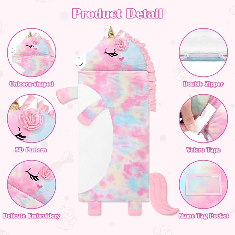 alldomess Toddler Nap Mat,Elephant Kids Sleeping Bag 67‘’×27‘’,Extra Large Slumber Bag Thick with Removable Pillow for Girls Boys,Soft Plush Roll Up Sleeping Mat Lightweight for Preschool,Daycare,Travel - Image 3